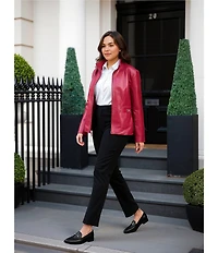 Investments Plus Size White Woven Long Sleeve Point Collar Button Front Top