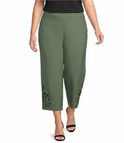 Investments Plus Size Wide Leg Embroidery Cut Out Crop Pants
