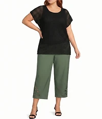 Investments Plus Size Wide Leg Embroidery Cut Out Crop Pants