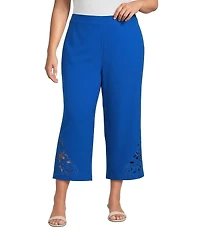Investments Plus Size Wide Leg Embroidery Cut Out Crop Pants