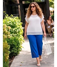 Investments Plus Size Wide Leg Embroidery Cut Out Crop Pants