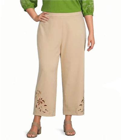Investments Plus Size Wide Leg Embroidery Cut Out Crop Pants