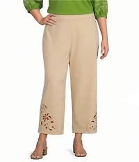 Investments Plus Size Wide Leg Embroidery Cut Out Crop Pants
