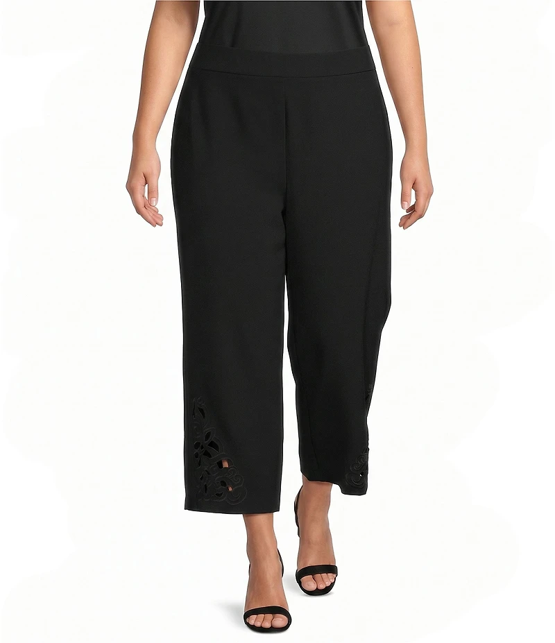 Investments Plus Size Wide Leg Embroidery Cut Out Crop Pants
