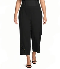 Investments Plus Size Wide Leg Embroidery Cut Out Crop Pants