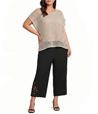 Investments Plus Size Wide Leg Embroidery Cut Out Crop Pants