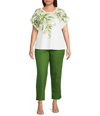 Investments Plus Size Wispy Leaf Short Sleeve Embellished Novelty Crew Neck Top