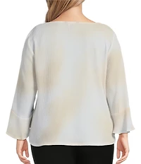 Investments Plus Size Woven Floral Graffiti 3/4 Ruffle Sleeve Cowl Neck Top