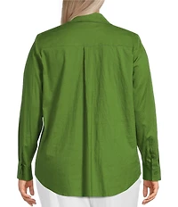 Investments Plus Size Woven Long Sleeve Point Collar Button Front Top