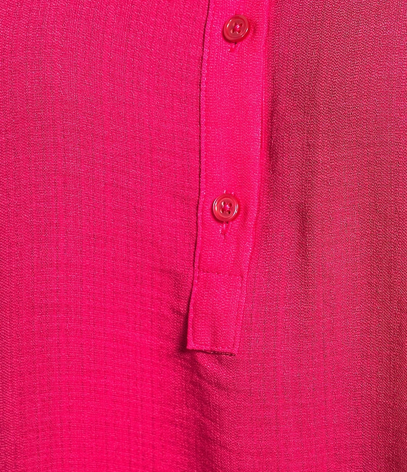 Investments Plus Size Woven Short Sleeve Point Collar Partial Button Front Top