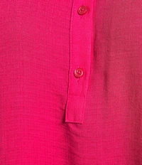 Investments Plus Size Woven Short Sleeve Point Collar Partial Button Front Top