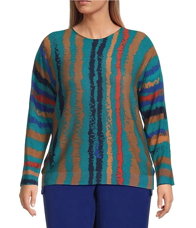 Investments Plus Sketchy Stripe Long Sleeve Boat Neck Pullover Sweater