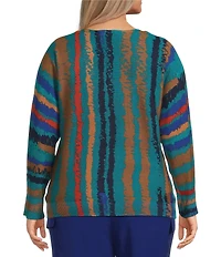 Investments Plus Sketchy Stripe Long Sleeve Boat Neck Pullover Sweater