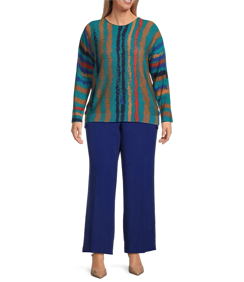 Investments Plus Sketchy Stripe Long Sleeve Boat Neck Pullover Sweater