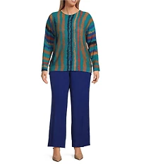 Investments Plus Sketchy Stripe Long Sleeve Boat Neck Pullover Sweater