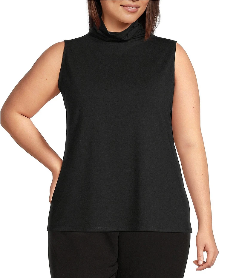 Investments Plus Solid Mock Neck Pullover Sleeveless Top