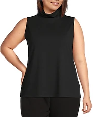 Investments Plus Solid Mock Neck Pullover Sleeveless Top