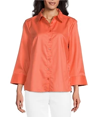 Investments Rachel 3/4 Sleeve Point Collar Button Front Shirt