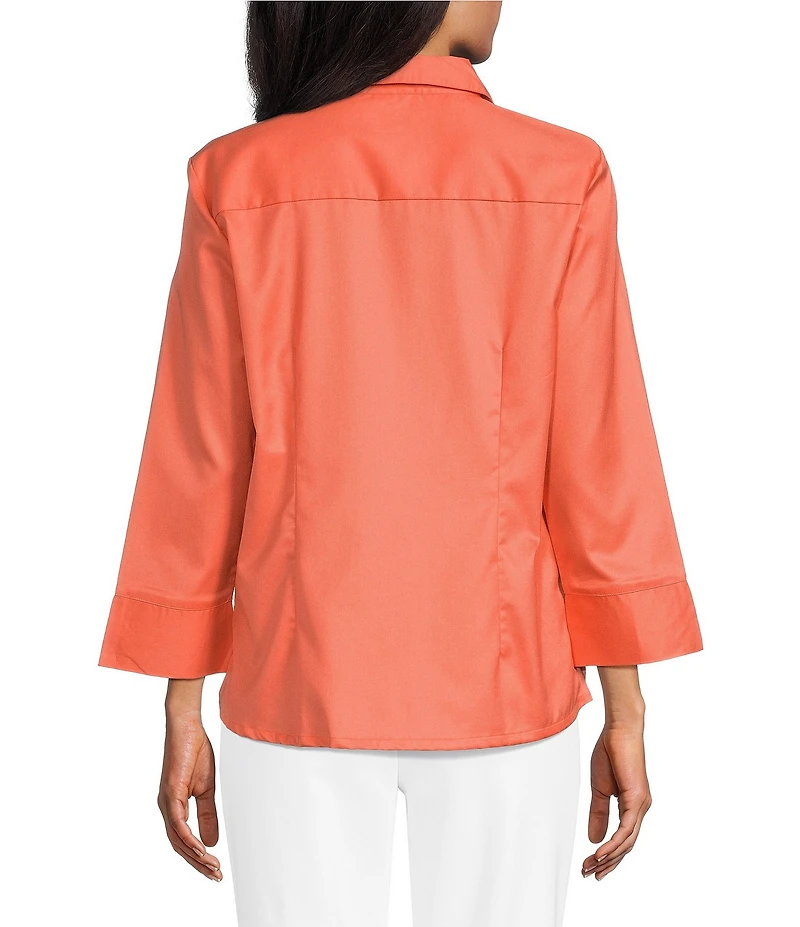Investments Rachel 3/4 Sleeve Point Collar Button Front Shirt