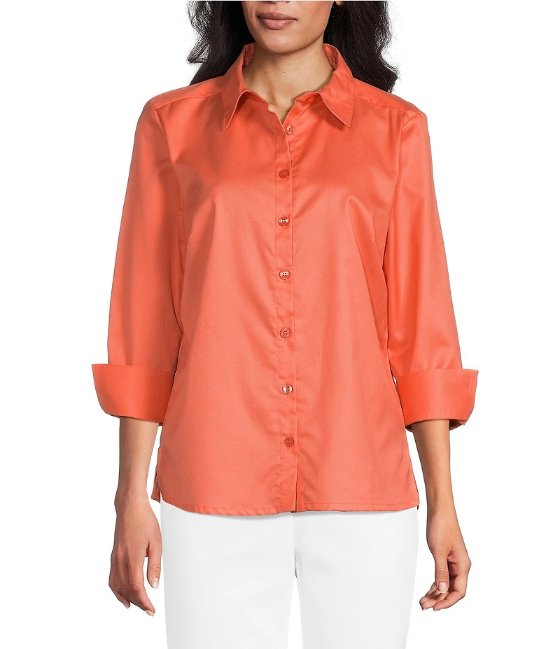 Investments Rachel 3/4 Sleeve Point Collar Button Front Shirt