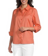 Investments Rachel 3/4 Sleeve Point Collar Button Front Shirt