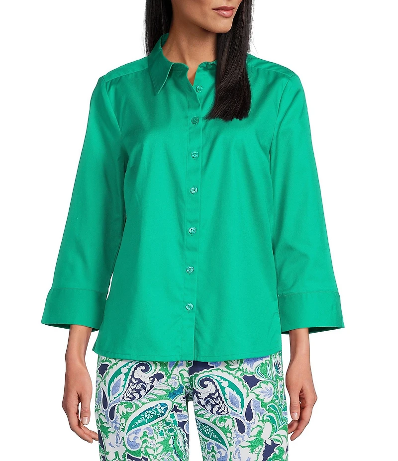 Investments Rachel 3/4 Sleeve Point Collar Button Front Shirt