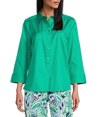 Investments Rachel 3/4 Sleeve Point Collar Button Front Shirt