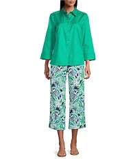 Investments Rachel 3/4 Sleeve Point Collar Button Front Shirt