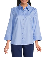 Investments Rachel 3/4 Sleeve Point Collar Button Front Shirt