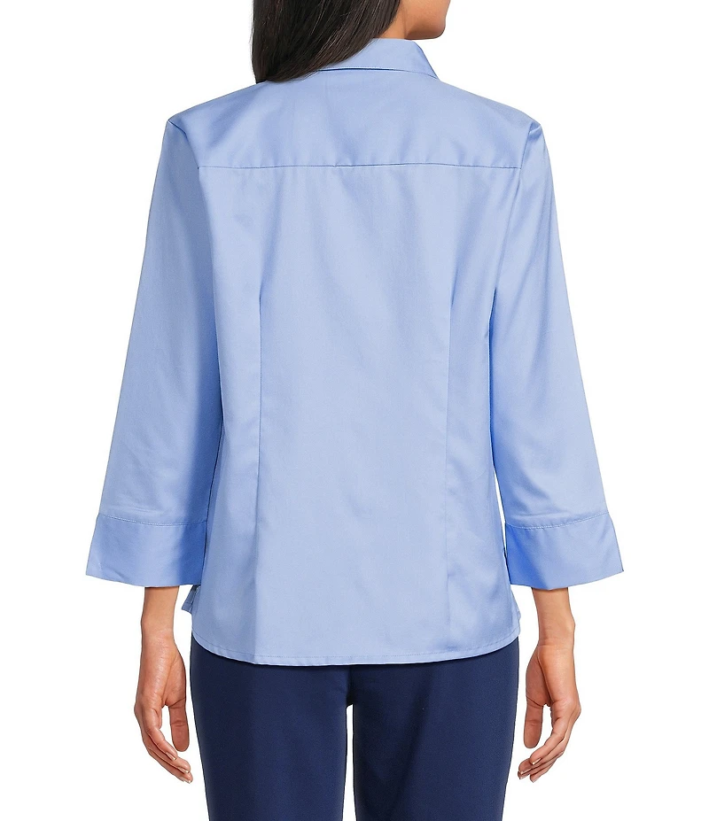 Investments Rachel 3/4 Sleeve Point Collar Button Front Shirt