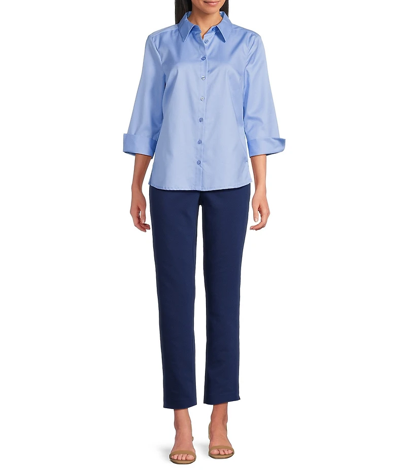Investments Rachel 3/4 Sleeve Point Collar Button Front Shirt