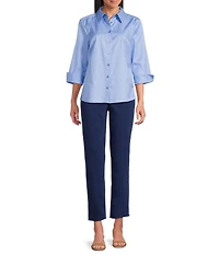Investments Rachel 3/4 Sleeve Point Collar Button Front Shirt
