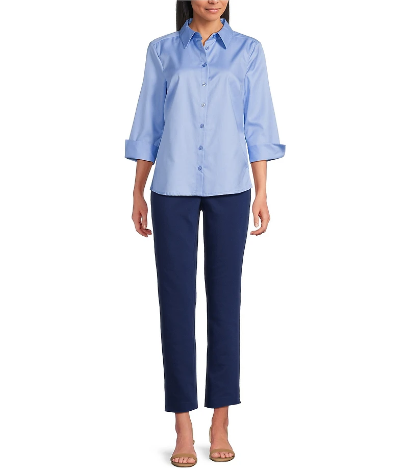 Investments Rachel 3/4 Sleeve Point Collar Button Front Shirt