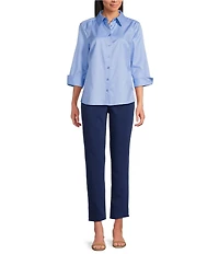 Investments Rachel 3/4 Sleeve Point Collar Button Front Shirt