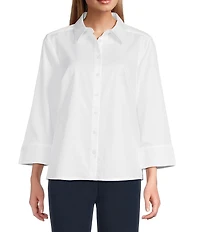 Investments Rachel 3/4 Sleeve Point Collar Button Front Shirt