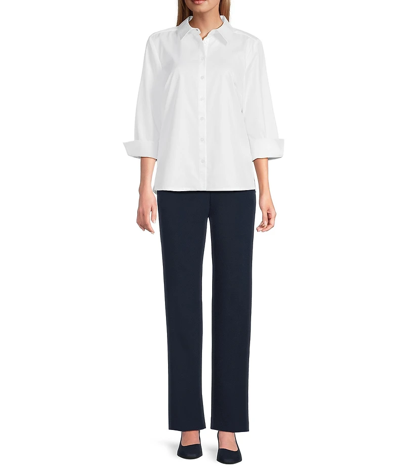 Investments Rachel 3/4 Sleeve Point Collar Button Front Shirt