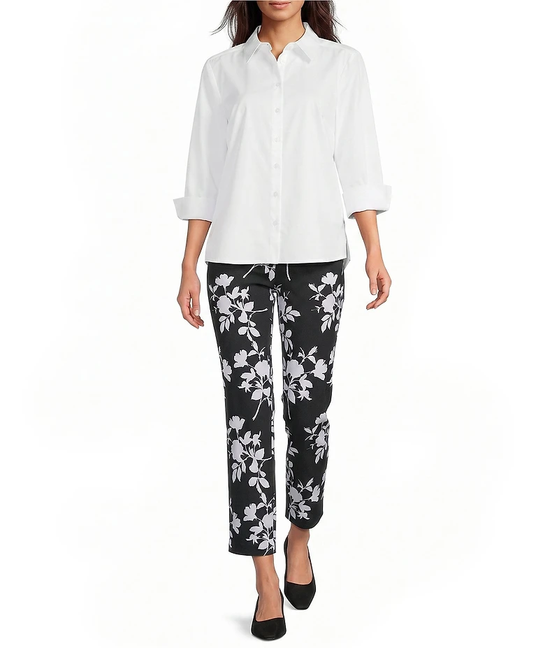Investments Rachel 3/4 Sleeve Point Collar Button Front Shirt