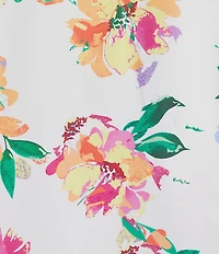 Investments Rachel Multi Floral Allover Print 3/4 Sleeve Point Collar Button Front Shirt