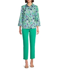 Investments Rachel Multi Paisley Delight Print 3/4 Sleeve Point Collar Button Front Shirt