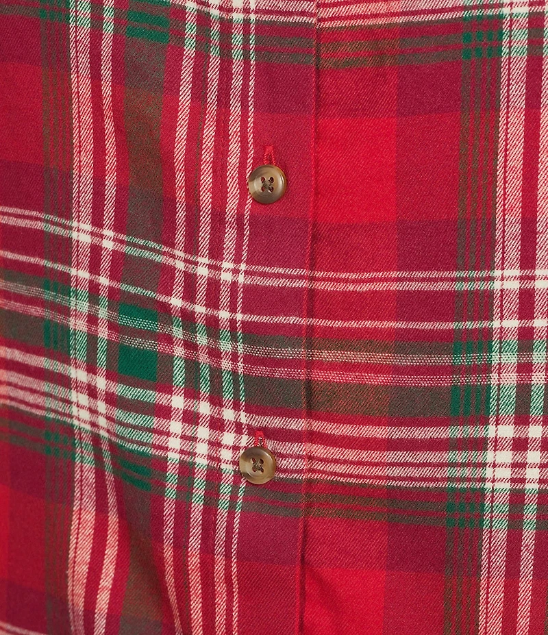 Investments Red Plaid Long Sleeve Point Collar Button Front Top