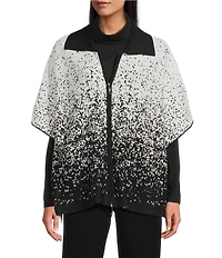 Investments Removeable Faux Fur Collar Two-Way Zip Front Salt Pepper Sweater Poncho