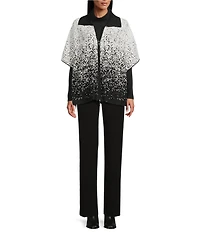 Investments Removeable Faux Fur Collar Two-Way Zip Front Salt Pepper Sweater Poncho