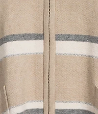 Investments Removeable Faux Fur Collar Two-Way Zip Front Stripe Sweater Poncho