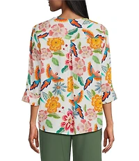 Investments Rio Print 3/4 Sleeve Split V-Neck Button Shirt