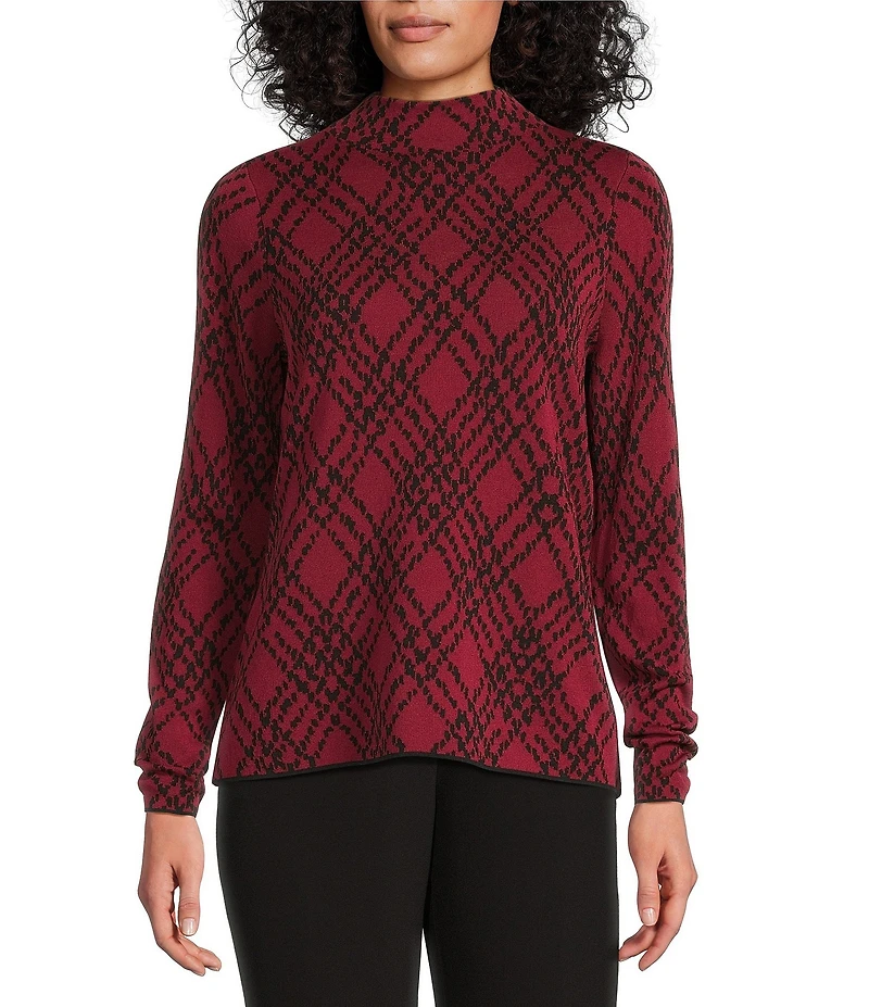 Investments Rumba Red Plaid Mock Neck Pullover Long Sleeves Top