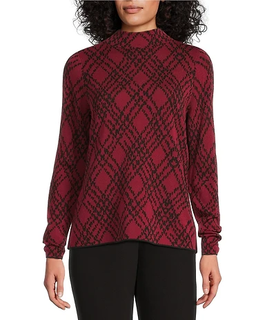 Investments Rumba Red Plaid Mock Neck Pullover Long Sleeves Top