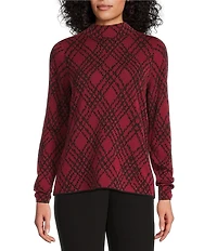 Investments Rumba Red Plaid Mock Neck Pullover Long Sleeves Top