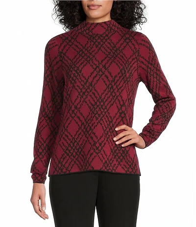 Investments Rumba Red Plaid Mock Neck Pullover Long Sleeves Top