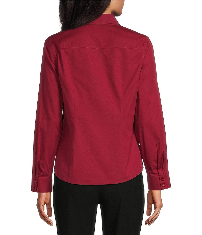 Investments Rumba Red Woven Long Sleeve Point Collar Button Front Top