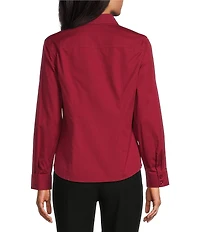 Investments Rumba Red Woven Long Sleeve Point Collar Button Front Top